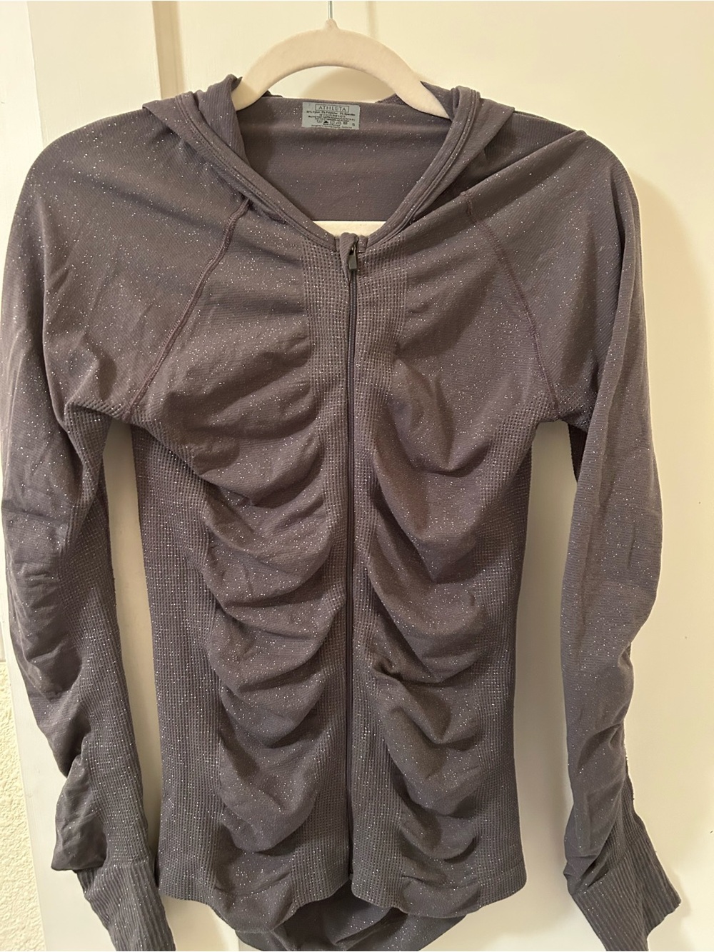 Athleta Sparkle Gray Ruched Zip Hoodie SAVED